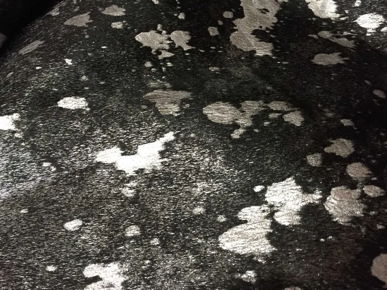 Silver Devore on Black Stenciled Cowhide Rug Photo 2