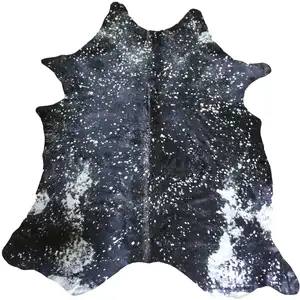 Photo of Silver Devore on Black Stenciled Cowhide Rug