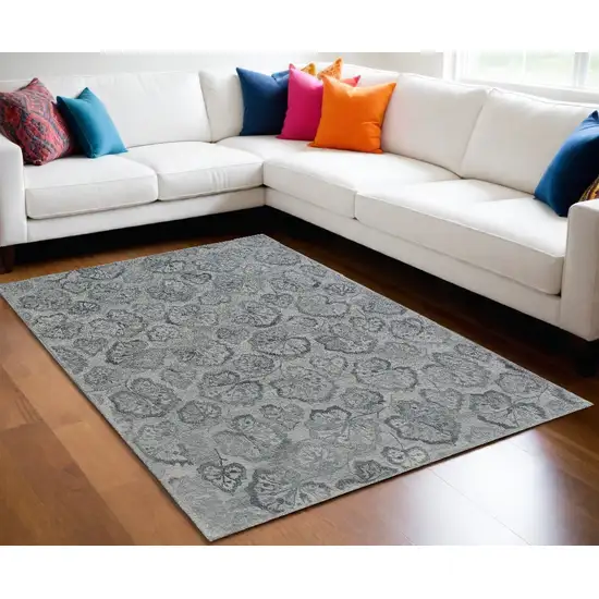 Silver Floral Hand Tufted Non Skid Area Rug Photo 1