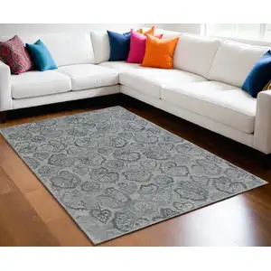 Photo of Silver Floral Hand Tufted Non Skid Area Rug