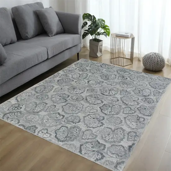 Silver Floral Hand Tufted Non Skid Area Rug Photo 8