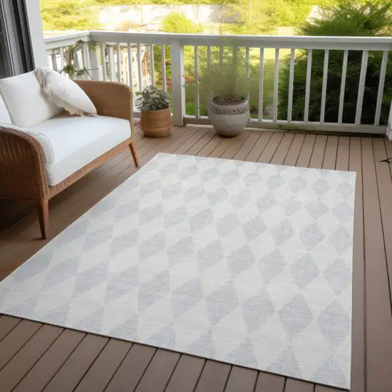 Silver Geometric Washable Indoor Outdoor Area Rug Photo 6