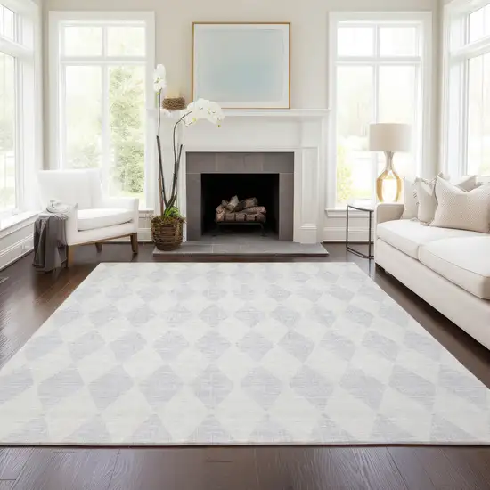 Silver Geometric Washable Indoor Outdoor Area Rug Photo 7