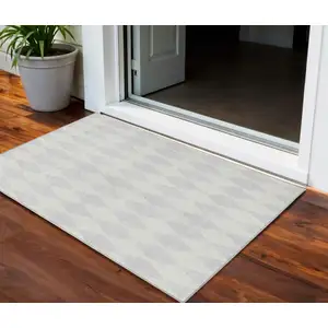 Photo of Silver Geometric Washable Indoor Outdoor Area Rug