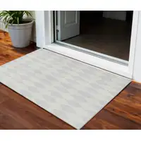 Photo of Silver Geometric Washable Indoor Outdoor Area Rug