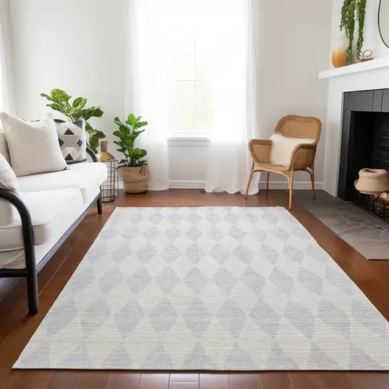 Silver Geometric Washable Indoor Outdoor Area Rug Photo 8