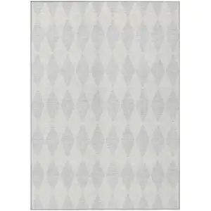 Photo of Silver Geometric Washable Indoor Outdoor Area Rug