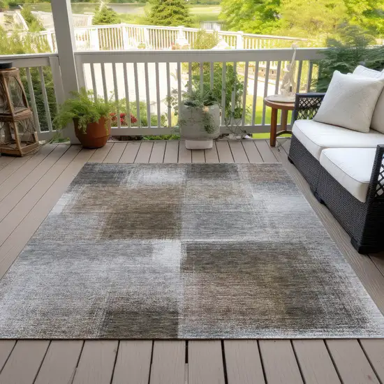 Silver Gray And Beige Abstract Washable Indoor Outdoor Area Rug Photo 6