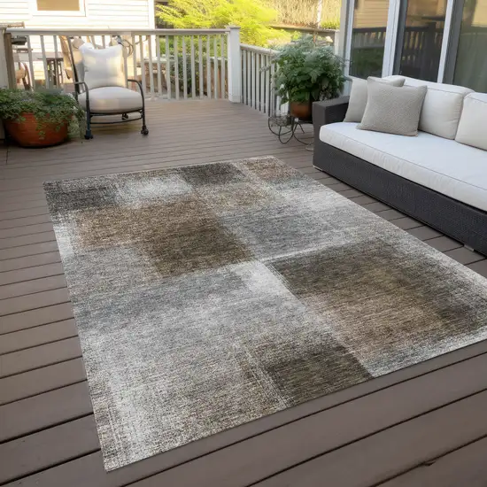 Silver Gray And Beige Abstract Washable Indoor Outdoor Area Rug Photo 9