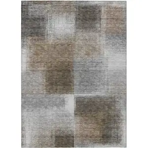 Photo of Silver Gray And Beige Abstract Washable Indoor Outdoor Area Rug