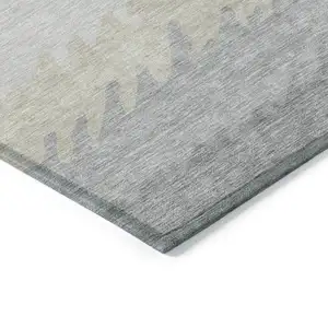 Photo of Silver Gray And Beige Striped Washable Indoor Outdoor Area Rug