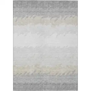 Photo of Silver Gray And Beige Striped Washable Indoor Outdoor Area Rug