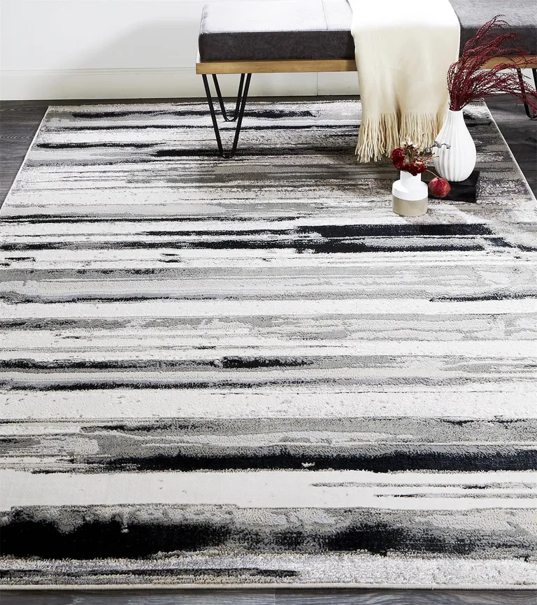 Silver Gray And Black Abstract Area Rug Photo 5