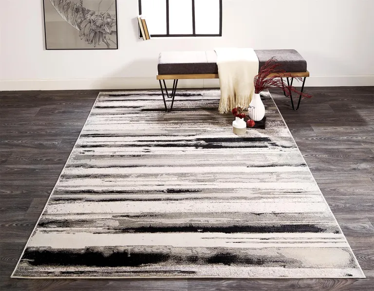 Silver Gray And Black Abstract Area Rug Photo 5