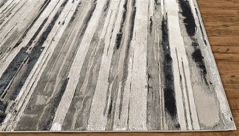 Silver Gray And Black Abstract Stain Resistant Area Rug Photo 4