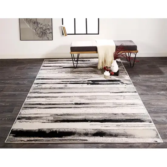Silver Gray And Black Abstract Stain Resistant Area Rug Photo 6