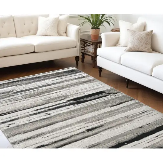 Silver Gray And Black Abstract Stain Resistant Area Rug Photo 1