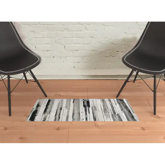 Silver Gray And Black Abstract Stain Resistant Area Rug Photo 2