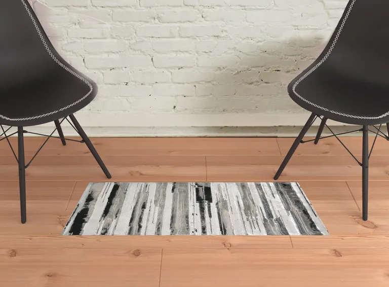 Silver Gray And Black Abstract Stain Resistant Area Rug Photo 2