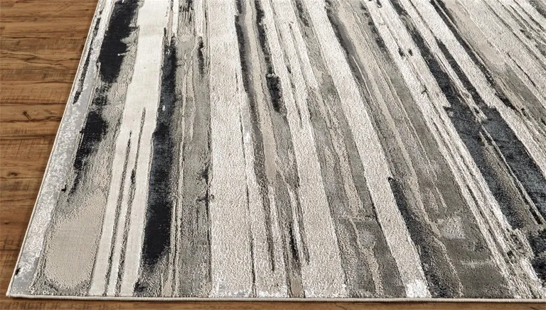 Silver Gray And Black Abstract Stain Resistant Area Rug Photo 4