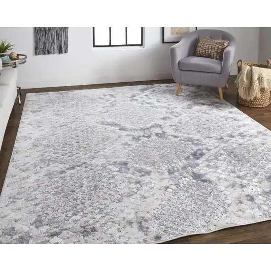 Silver Gray And Blue Animal Print Power Loom Distressed Area Rug Photo 7