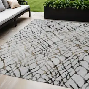 Photo of Silver Gray And Charcoal Abstract Washable Indoor Outdoor Area Rug