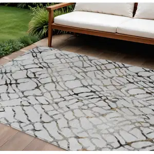 Photo of Silver Gray And Charcoal Abstract Washable Indoor Outdoor Area Rug