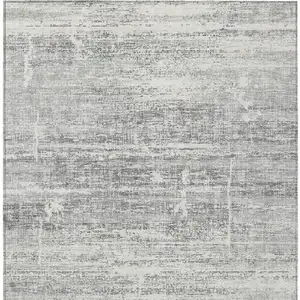 Photo of Silver Gray And Charcoal Abstract Washable Indoor Outdoor Area Rug