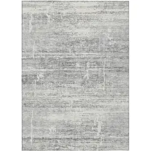 Photo of Silver Gray And Charcoal Abstract Washable Indoor Outdoor Area Rug