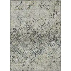 Photo of Silver Gray And Charcoal Geometric Washable Indoor Outdoor Area Rug