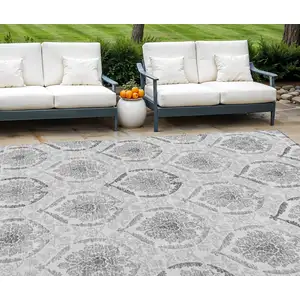 Photo of Silver Gray And Charcoal Medallion Washable Indoor Outdoor Area Rug