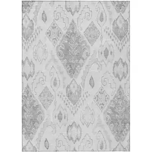 Photo of Silver Gray And Charcoal Moroccan Washable Indoor Outdoor Area Rug