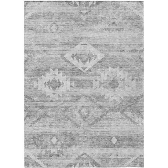 Silver Gray And Charcoal Southwestern Washable Indoor Outdoor Area Rug Photo 2