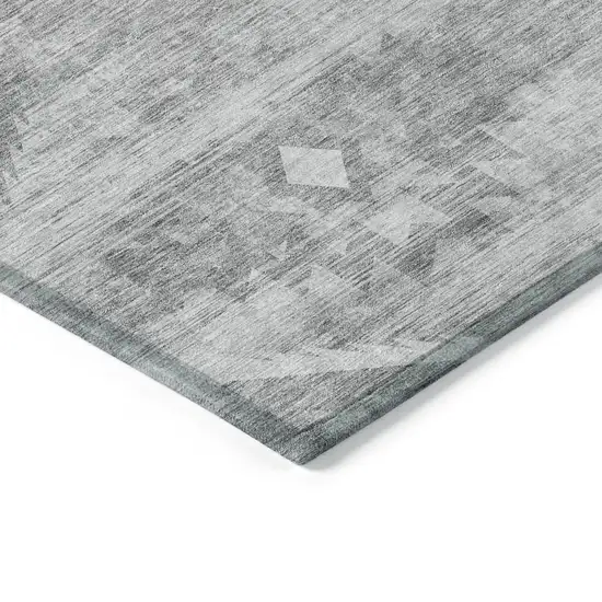 Silver Gray And Charcoal Southwestern Washable Indoor Outdoor Area Rug Photo 5