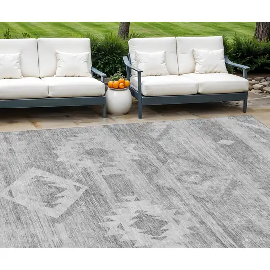 Silver Gray And Charcoal Southwestern Washable Indoor Outdoor Area Rug Photo 1