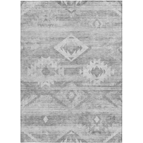 Silver Gray And Charcoal Southwestern Washable Indoor Outdoor Area Rug Photo 6