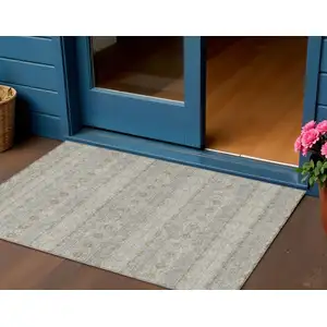 Photo of Silver Gray And Gold Floral Medallion Washable Indoor Outdoor Area Rug