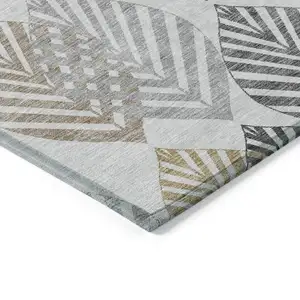 Photo of Silver Gray And Gold Floral Washable Indoor Outdoor Area Rug