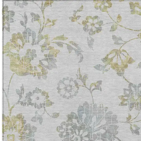 Silver Gray And Gold Floral Washable Indoor Outdoor Area Rug Photo 7