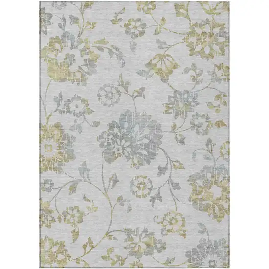 Silver Gray And Gold Floral Washable Indoor Outdoor Area Rug Photo 2