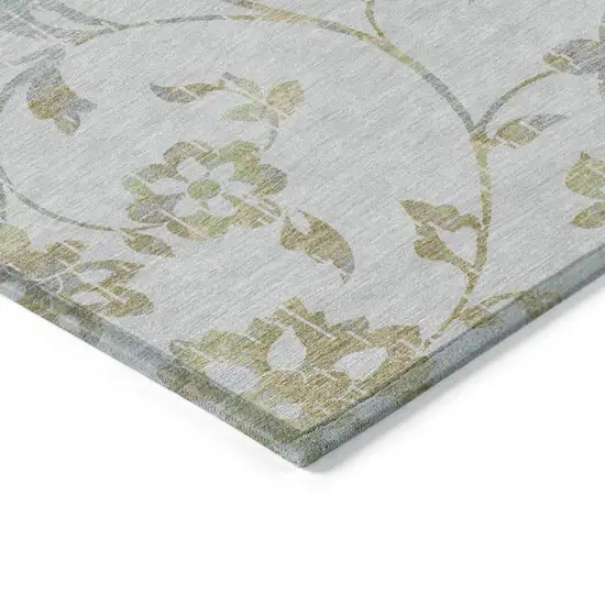 Silver Gray And Gold Floral Washable Indoor Outdoor Area Rug Photo 5