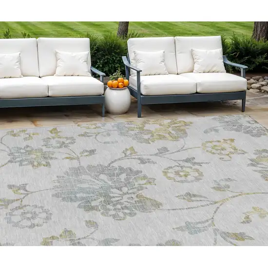 Silver Gray And Gold Floral Washable Indoor Outdoor Area Rug Photo 1