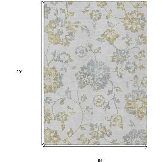 Silver Gray And Gold Floral Washable Indoor Outdoor Area Rug Photo 3