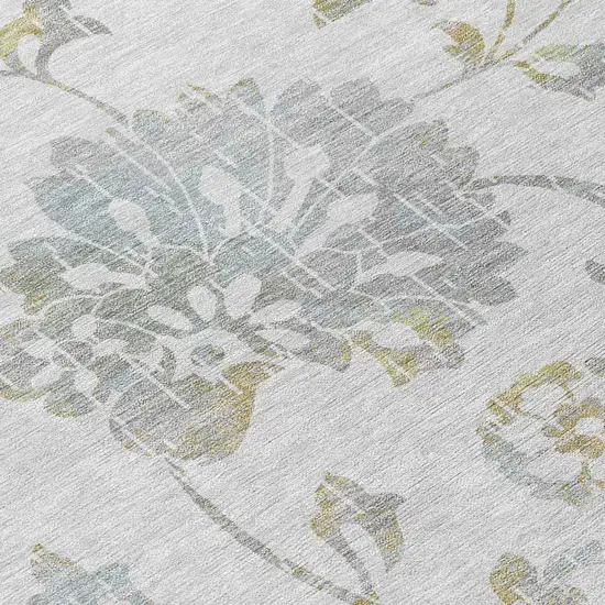 Silver Gray And Gold Floral Washable Indoor Outdoor Area Rug Photo 6