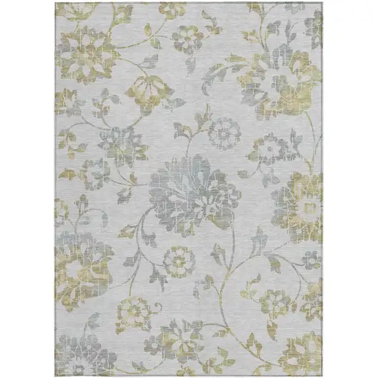 Silver Gray And Gold Floral Washable Indoor Outdoor Area Rug Photo 8