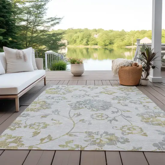 Silver Gray And Gold Floral Washable Indoor Outdoor Area Rug Photo 9