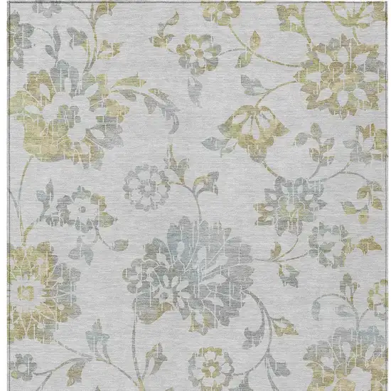 Silver Gray And Gold Floral Washable Indoor Outdoor Area Rug Photo 7