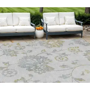 Photo of Silver Gray And Gold Floral Washable Indoor Outdoor Area Rug