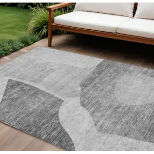 Photo of Silver Gray And Graphite Abstract Washable Indoor Outdoor Area Rug