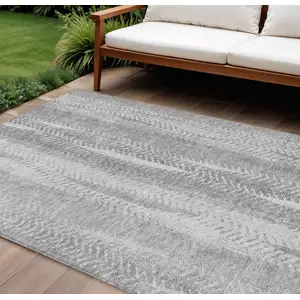 Photo of Silver Gray And Graphite Botanical Leaves Washable Indoor Outdoor Area Rug